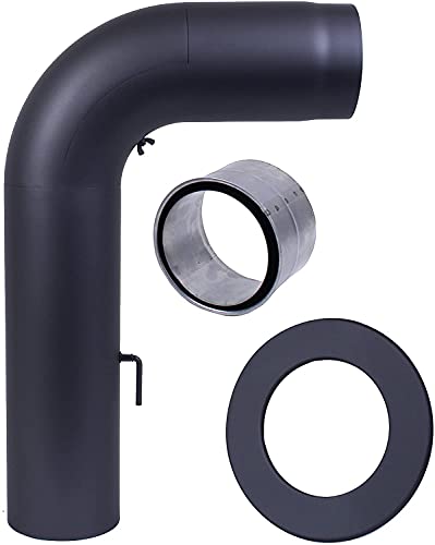 Ofenrohr Fullform Bogenrohrset Ø150mm schwarz Höhe 700 mm, Tiefe 500 mm dreiteilig mit Wandfutter und Rosette Rand 5 cm AdoroSol Vertriebs GmbH von Krokodilzange