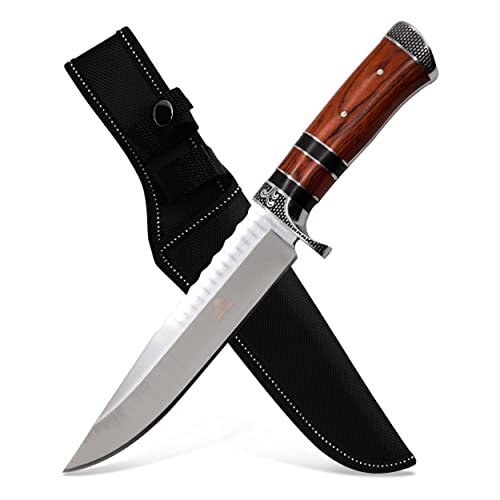 by GER-SABER Jagdmesser festehende Clip-Point-Klinge inkl. Gürtelholster 31cm Einhandmesser - Outdoor Messer für jedes Abenteuer, Survival Bowiemesser für Camping, Jagd, Wandern und mehr (SA50) von Krollmann