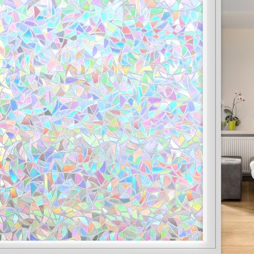 KROMAPOLIS 3D Regenbogen Fensterfolie 90 x 200 cm，Sichtschutzfolie Fenster Bunt Blickdicht Selbsthaftende- Farbenfrohe Dekoration für Ihr Zuhause von Kromapolis