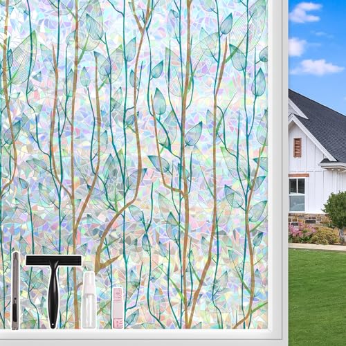 KROMAPOLIS Fensterfolie Blickdicht Sichtschutzfolie Fenster Folie Blickschutz Folie Fenster Sichtschutz Fensterfolie Bunt Klebefolie Fenster 4 Werkzeuge Grün Regenbogen UV-Schutz - 30 * 200cm von Kromapolis