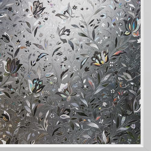KROMAPOLIS Schwarze Fensterfolien Sichtschutzfolie Milchglasfolie Blickdicht Selbstklebend Window Film Anti-UV Vinyle Regenbogeneffekt 3DTulpe Geeignet für Toilette Badezimmer Wohnzimmer-60X400CM von Kromapolis
