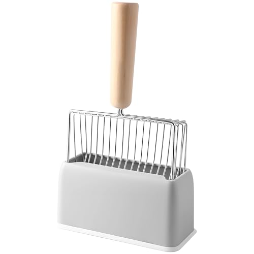 Kronabelle 27,9 x 17,9 cm großes Profi-Katzen-Reinigungswerkzeug, Haustierabfallschaufel-Set mit Basis, schnelles Sieben von Katzenstreu, Schaufel mit Ständer, Metallsieb mit Holzgriff für die meisten von Kronabelle