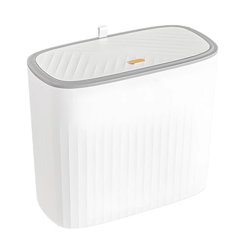 Kronabelle Badezimmer-Mülleimer, klein, schmal, 12 l, 32 x 16 x 27 cm, schmales Design, platzsparend, mit Pop-Up-Deckel, Weiß und Grau von Kronabelle