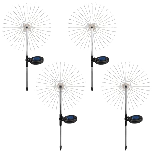 Kronabelle Kupferdraht, Löwenzahn-Lichter, 90 LEDs, warmes Licht, 4 Stück Solar-Feuerwerk-Licht mit Edelstahlstange, vier Modi, wasserdichte Outdoor-Deko-Lichter für Rasen von Kronabelle