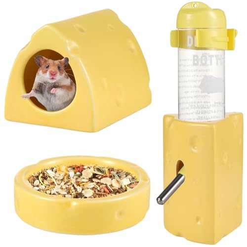 Kronabelle Niedliches Hamsterhaus Set aus Keramik - Brotnest, Futterschale & Wasserflasche, 3 Stück für Rennmäuse, Mäuse und andere kleine Haustiere von Kronabelle