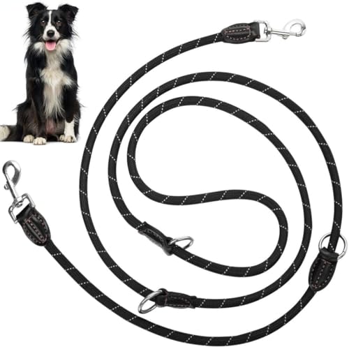 Kronabelle Reflektierende Hundeleine, Nylon-Doppelleine mit verstellbaren Längen, geeignet für mittelgroße & große Hunde, Karabiner- und Ringdesign für einfache Verwendung von Kronabelle