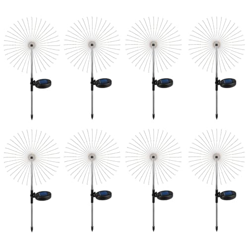 Kronabelle Solar-Feuerwerk-Lichter mit Stahlstange, Kupferdrahtschnur, Löwenzahn, 150 LEDs, 4 Farben, für Rasen, wasserdichte Outdoor-Deko-Lichter, zwei Modi, 8 Stück von Kronabelle