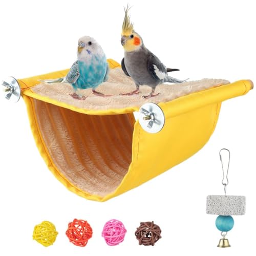 Kronabelle Vogel-Hängematten-Nestbett mit Rattan-Kugeln, Schleifstein und Holzsitzstangen – gemütliches Winterbett für kleine Haustiere von Kronabelle