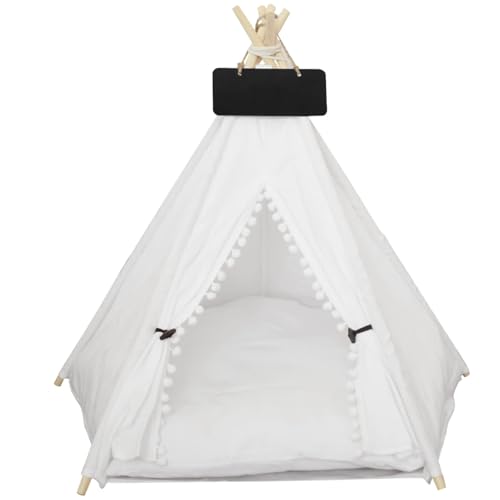 Kronabelle Zeltbett aus Leinen Tipi für kleine Hunde, Katzen oder Kaninchen mit weichem Kissen, faltbares Haustierhaus für den Innenbereich mit Tafelschild Kronabelle Zeltbett aus Leinen Tipi für kleine Hunde, Katzen oder Kaninchen mit weichem Kissen, faltbares Haustierhaus für den Innenbereich mit Tafelschild von Kronabelle