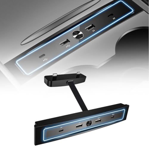 Tesla USB-Hub mit 4 Anschlüssen für Modell 3/Y (2021–2023), Mittelkonsolen-Dock mit LED-Licht zum Laden und zur Datenübertragung von Kronabelle