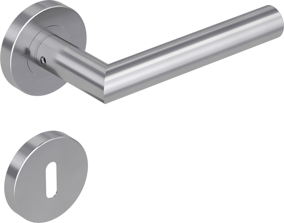 Krongart Rhodini K28 L-Form-Türgriff in Edelstahl matt Buntbart (BB) Schraubtechnik GK3 von Krongart