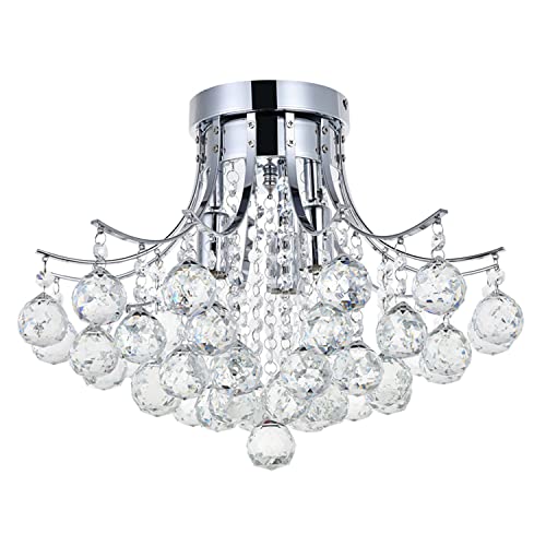 Dst Modern 3 Lights Chrome Finish Crystal Ceiling Lights Chandelier, Mini Style Flush Mount Ceiling Light Fixture for Study Room/Office, Dining Room, Bedroom, Living Room D15.7'' H12.6'' von Kronleuchter