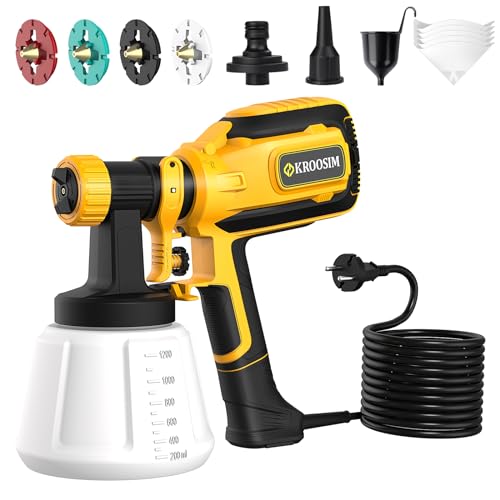 Farbsprühsystem, Kroosim 700W HVLP Lackierpistole Elektrisch Mit 4 Düsen und 3 Sprühmuster, 1200ml Verstellbarem Farbfluss Farbsprühgerät für Zäune, Schränke, Wände, Decken, Möbel Farbsprühsystem, Kroosim 700W HVLP Lackierpistole Elektrisch Mit 4 Düsen und 3 Sprühmuster, 1200ml Verstellbarem Farbfluss Farbsprühgerät für Zäune, Schränke, Wände, Decken, Möbel von Kroosim