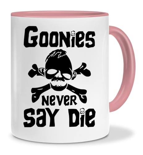 Goonies Never Say Die Keramik Kaffeetasse Teetasse Weiß Rosa Blau Magie 325ml von Kroppa