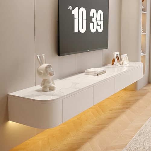 Kroscro Tv Schrank Hängend Multifunktionaler TV-Schrank aus Holz Tv Cabinet for Living Room Fernsehkommode mit Stauraum Geeignet für Wohnzimmer, Schlafzimmer (Felsplatte weiß, 200cm/78.7in) von Kroscro