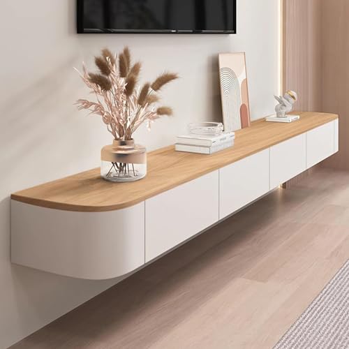 Kroscro Tv Schrank Hängend Multifunktionaler TV-Schrank aus Holz Tv Cabinet for Living Room Fernsehkommode mit Stauraum Geeignet für Wohnzimmer, Schlafzimmer (Holz+Weiß, 220cm/86.6in) von Kroscro