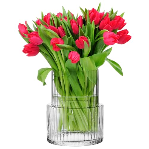 KROSNO Gerippte Blumenvase | 20 cm |Perfekt für Zuhause und Restaurants | Spülmaschinenfest | Crystalline Glas | Bleifreies von Krosno