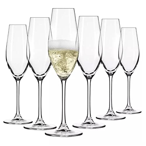 Krosno Champagner- und Sektgläser | Satz von 6 Stück | 210 ml | Splendour Kollektion | Eleganter sich verjüngter Kelch | Perfekt transparentes Glas | Perfekt für Zuhause, Restaurant und Partys von Krosno