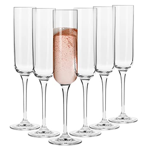 Krosno Kristall Champagner Flöte Glas | Set von 6 | 170 ML | Glamour Kollektion | Perfekt für zu Hause, Restaurants und Partys | Spülmaschinenfest von Krosno