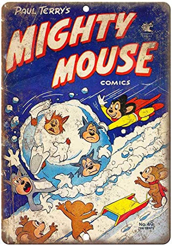 Krouterebs Blechschild Mighty Mouse Comics Thema Metall Blechschild Rustikale Wanddekoration geeignet für Zuhause und Küche Bar Man Cave Cafe Garage Wanddekoration Retro Vintage 30,5 x 20,3 cm von Krouterebs