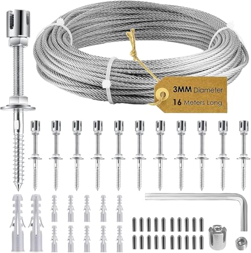 Krovtoy Kletterpflanzenstütze, komplettes Set aus Edelstahl mit Wandhalterungen und 3 mm Seil, 12 Halterungen, 16 m Seil Krovtoy Kletterpflanzenstütze, komplettes Set aus Edelstahl mit Wandhalterungen und 3 mm Seil, 12 Halterungen, 16 m Seil von Krovtoy