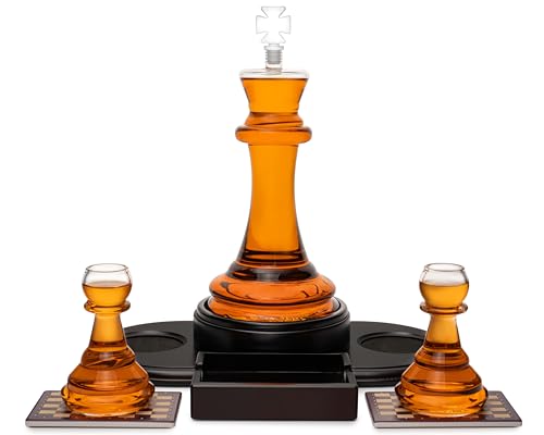 Chess Whiskey Decanter Set for Men with 2 Pawn Shot Glasses. Liquor Decanter, Whiskey Gift Set, Gift for Men. Decanter Set with Glasses for Alcohol von Krown Kitchen