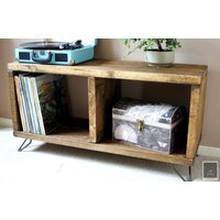 Extra Tiefer Plattenspieler Ständer | Schallplattenaufbewahrung Gerüstmöbel Rustikaler Fernsehtisch Retro Krud-43 V2 von KrudFurniture