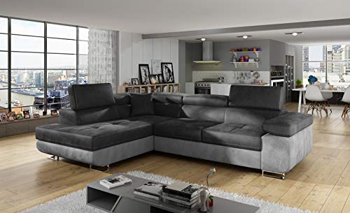 Krudox ANT Ecksofa 272x85x203 cm - Schlafsofa mit Bettkasten und Verstellbare Kopfstützen - Couch mit Stahlfüße - Sofa mit Schlaffunktion 193x125 cm - Links - Stoff Monolith 97/Monolith 84 von Krudox