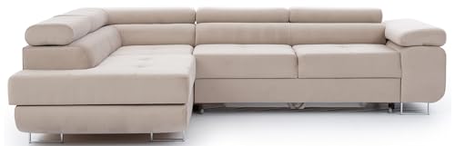 Krudox ANT Ecksofa 272x85x203 cm - Schlafsofa mit Bettkasten und Verstellbare Kopfstützen - Couch mit Stahlfüße - Sofa mit Schlaffunktion 193x125 cm - Links - Stoff Paros 02 von Krudox