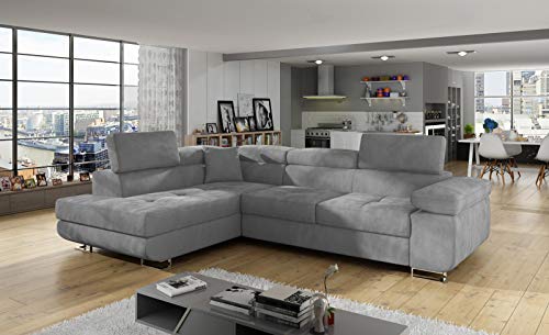 Krudox ANT Ecksofa 272x85x203 cm - Schlafsofa mit Bettkasten und Verstellbare Kopfstützen - Couch mit Stahlfüße - Sofa mit Schlaffunktion 193x125 cm - Links - Stoff Paros 05 von Krudox