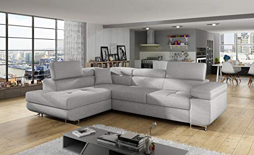 Krudox ANT Ecksofa 272x85x203 cm - Schlafsofa mit Bettkasten und Verstellbare Kopfstützen - Couch mit Stahlfüße - Sofa mit Schlaffunktion 193x125 cm - Links - Stoff Sawana 21 von Krudox
