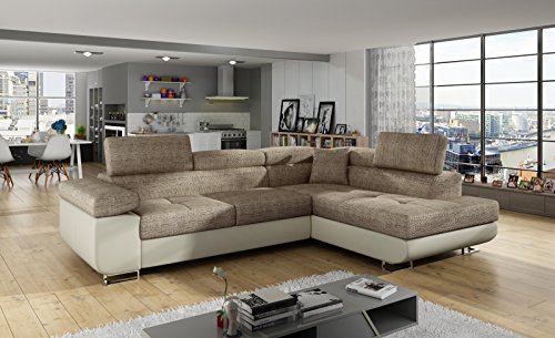 Krudox ANT Ecksofa 272x85x203 cm - Schlafsofa mit Bettkasten und Verstellbare Kopfstützen - Couch mit Stahlfüße - Sofa mit Schlaffunktion 193x125 cm - Rechts - Stoff Berlin 03/Soft 33 von Krudox