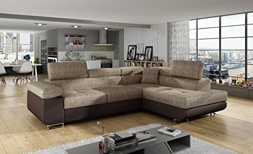 Krudox ANT Ecksofa 272x85x203 cm - Schlafsofa mit Bettkasten und Verstellbare Kopfstützen - Couch mit Stahlfüße - Sofa mit Schlaffunktion 193x125 cm - Rechts - Stoff Berlin 03/Soft 66 von Krudox