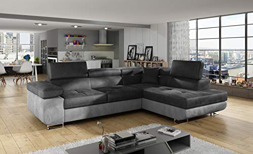 Krudox ANT Ecksofa 272x85x203 cm - Schlafsofa mit Bettkasten und Verstellbare Kopfstützen - Couch mit Stahlfüße - Sofa mit Schlaffunktion 193x125 cm - Rechts - Stoff Monolith 97/Monolith 84 von Krudox