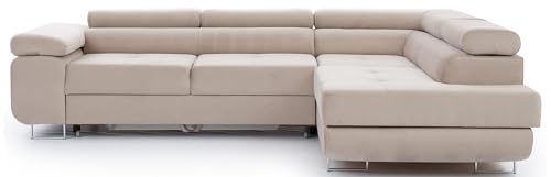Krudox ANT Ecksofa 272x85x203 cm - Schlafsofa mit Bettkasten und Verstellbare Kopfstützen - Couch mit Stahlfüße - Sofa mit Schlaffunktion 193x125 cm - Rechts - Stoff Paros 02 von Krudox