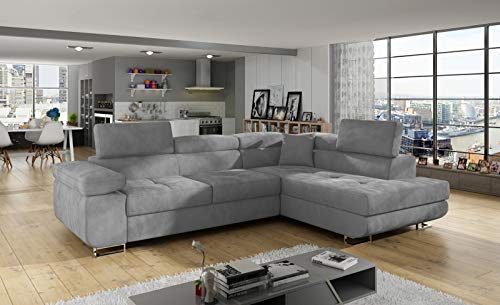 Krudox ANT Ecksofa 272x85x203 cm - Schlafsofa mit Bettkasten und Verstellbare Kopfstützen - Couch mit Stahlfüße - Sofa mit Schlaffunktion 193x125 cm - Rechts - Stoff Paros 05 von Krudox