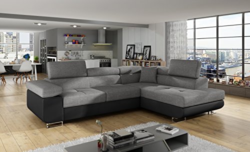 Krudox ANT Ecksofa 272x85x203 cm - Schlafsofa mit Bettkasten und Verstellbare Kopfstützen - Couch mit Stahlfüße - Sofa mit Schlaffunktion 193x125 cm - Rechts - Stoff Sawana 21/Soft 11 von Krudox