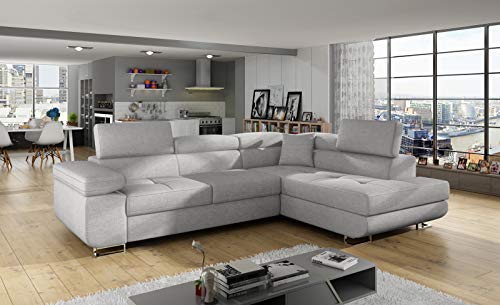 Krudox ANT Ecksofa 272x85x203 cm - Schlafsofa mit Bettkasten und Verstellbare Kopfstützen - Couch mit Stahlfüße - Sofa mit Schlaffunktion 193x125 cm - Rechts - Stoff Sawana 21 von Krudox