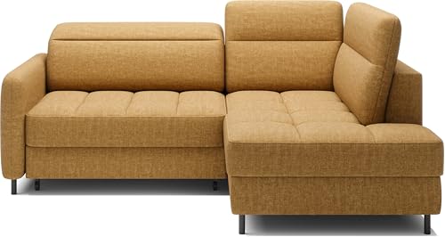 Krudox BAR Ecksofa 208x100x160 cm - Schlafsofa mit Bettkasten und Verstellbare Kopfstützen - Couch mit Metallfüße - Sofa mit Schlaffunktion 160x128 cm - Rechts - Stoff Manhattan 45 von Krudox