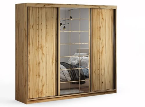 Krudox CLN Wotan Schiebetürenschrank Kleiderschrank 250x216x62 cm mit Spiegel - Schlafzimmermöbel, Aufbewahrung – Mehrzweckschrank mit 2 Kleiderstangen von Krudox