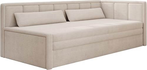 Krudox FULG 3 Sitzer Ausziehbar Sofa 214x77x82 cm - Schlafsofa mit Bettkasten - Couch mit Stauraum und Kissen - Sofa mit Schlaffunktion 150x200 cm - Ausklappbar Schlafsofa - Stoff Jarell 18 -RECHTS von Krudox