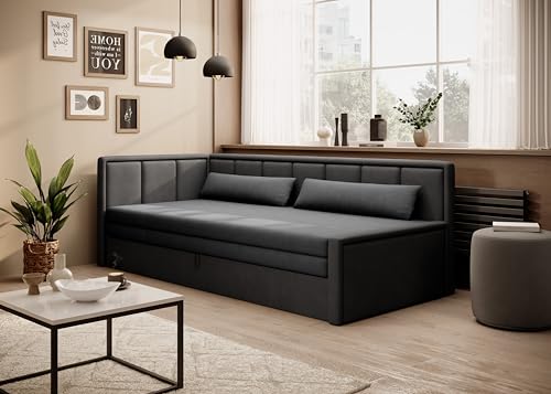 Krudox FULG 3 Sitzer Ausziehbar Sofa 214x77x82 cm - Schlafsofa mit Bettkasten - Couch mit Stauraum und Kissen - Sofa mit Schlaffunktion 150x200 cm - Ausklappbar Schlafsofa - Stoff Poco 4/10 - Links von Krudox