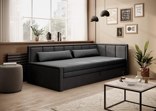 Krudox FULG 3 Sitzer Ausziehbar Sofa 214x77x82 cm - Schlafsofa mit Bettkasten - Couch mit Stauraum und Kissen - Sofa mit Schlaffunktion 150x200 cm - Ausklappbar Schlafsofa - Stoff Poco 4/10- RECHTS von Krudox