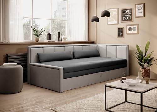 Krudox FULG 3 Sitzer Ausziehbar Sofa 214x77x82 cm - Schlafsofa mit Bettkasten - Couch mit Stauraum und Kissen - Sofa mit Schlaffunktion 150x200 cm - Ausklappbar Schlafsofa - Stoff Poco 4/3- RECHTS von Krudox