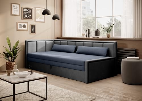 Krudox FULG 3 Sitzer Ausziehbar Sofa 214x77x82 cm - Schlafsofa mit Bettkasten - Couch mit Stauraum und Kissen - Sofa mit Schlaffunktion 150x200 cm - Ausklappbar Schlafsofa - Stoff Poco 40/4 Links von Krudox