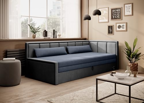Krudox FULG 3 Sitzer Ausziehbar Sofa 214x77x82 cm - Schlafsofa mit Bettkasten - Couch mit Stauraum und Kissen - Sofa mit Schlaffunktion 150x200 cm - Ausklappbar Schlafsofa - Stoff Poco 40/4- RECHTS von Krudox