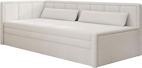 Krudox FULG 3 Sitzer Ausziehbar Sofa 214x77x82 cm - Schlafsofa mit Bettkasten - Couch mit Stauraum und Kissen - Sofa mit Schlaffunktion 150x200 cm - Ausklappbar Schlafsofa - Stoff Royal 01 -Links von Krudox