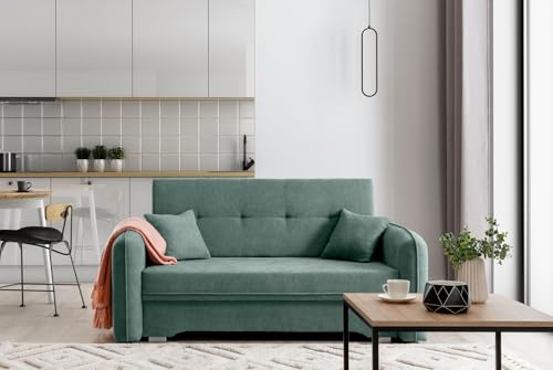 Krudox LAI 3 Sitzer Ausziehbar Sofa 155x75x105 cm - Schlafsofa mit Bettkasten - Couch mit Stauraum und 2 Kissen - Sofa mit Schlaffunktion - Ausklappbar Schlafsofa - Stoff Poco 100 von Krudox