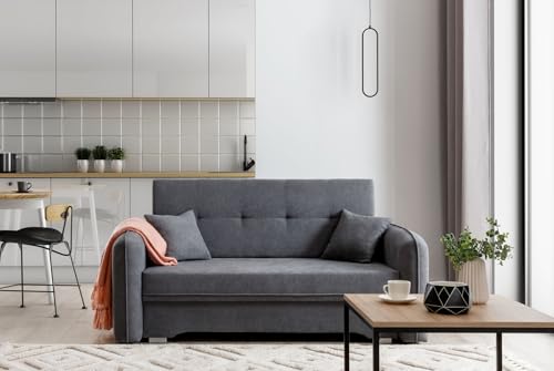 Krudox LAI 3 Sitzer Ausziehbar Sofa 155x75x105 cm - Schlafsofa mit Bettkasten - Couch mit Stauraum und 2 Kissen - Sofa mit Schlaffunktion - Ausklappbar Schlafsofa - Stoff Poco 4 von Krudox
