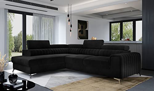 Krudox LAU Ecksofa 278x92x205 cm - Schlafsofa mit Bettkasten und Verstellbare Kopfstützen - Couch mit Stahlfüße - Sofa mit Schlaffunktion 193x123 cm - Links - Stoff Mat Velvet 99 von Krudox